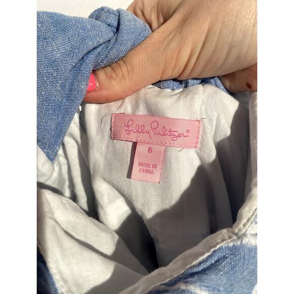 Lilly Pulitzer Tide Blue Hollar for a Dollar Eyelet Linen Preppy Mini Dress - Picture 9 of 11